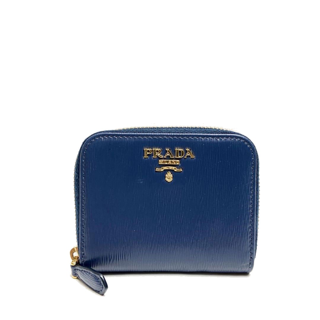PRADA プラダ コインケース コンパクトジップ ブルー ゴールド金具 レザー