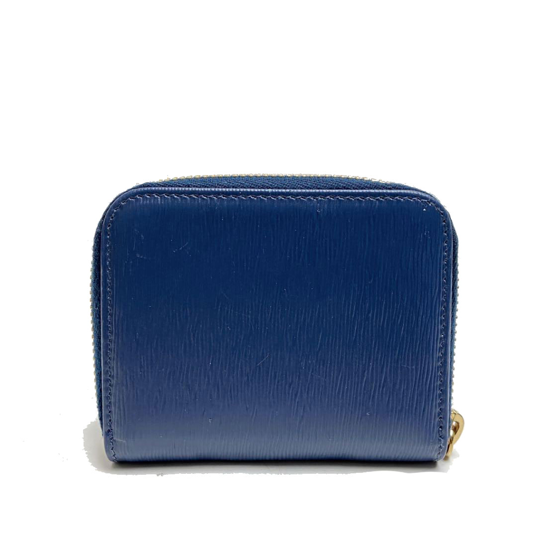 PRADA プラダ コインケース コンパクトジップ ブルー ゴールド金具 レザー
