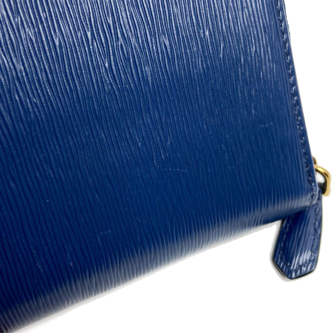 PRADA プラダ コインケース コンパクトジップ ブルー ゴールド金具 レザー