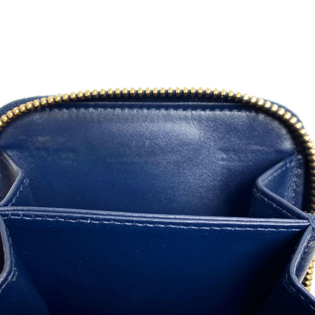 PRADA プラダ コインケース コンパクトジップ ブルー ゴールド金具 レザー