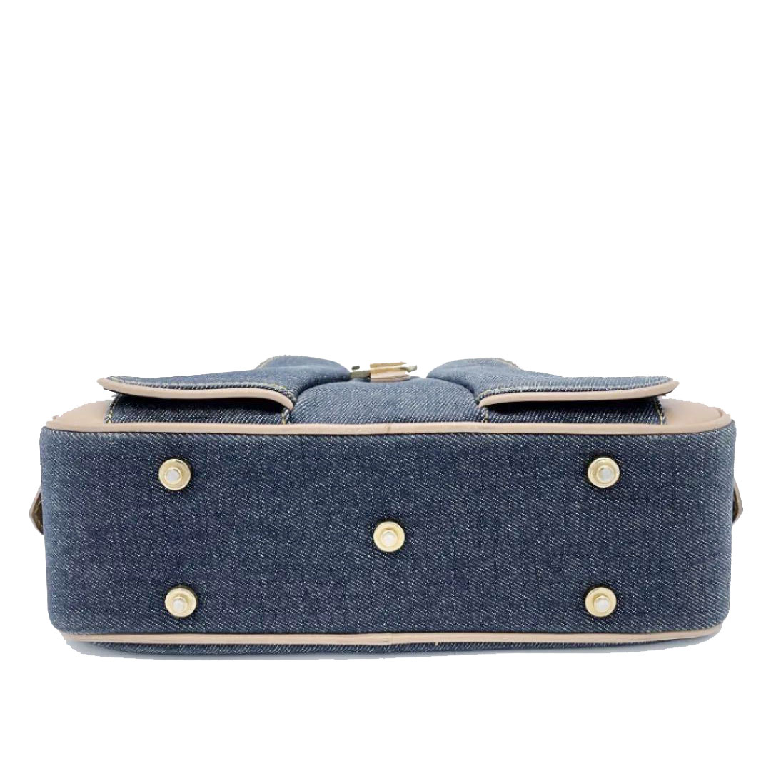 Christian Dior クリスチャン ディオール ハンドバッグ ダブルサドル デニム レザー ブルー ゴールド金具