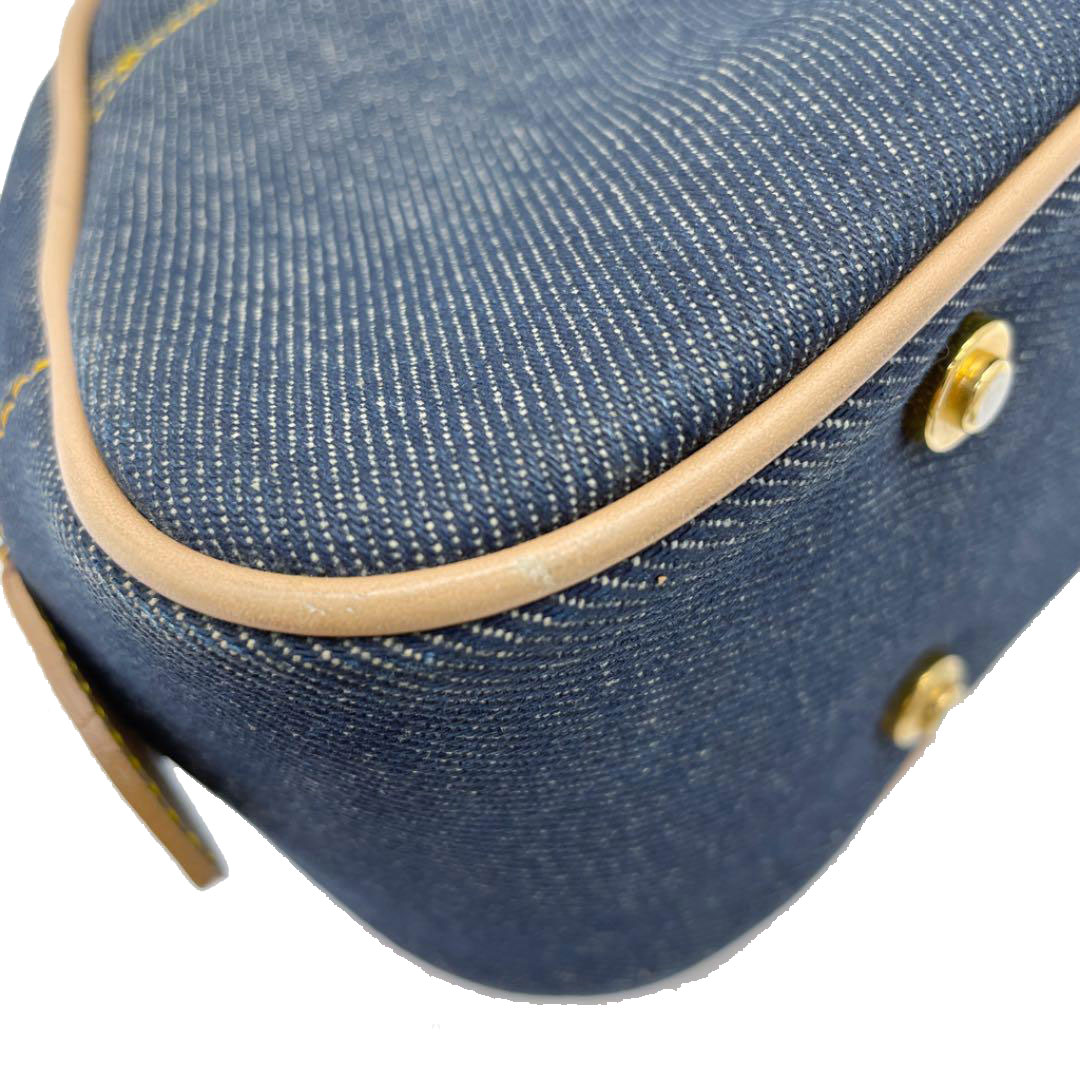 Christian Dior クリスチャン ディオール ハンドバッグ ダブルサドル デニム レザー ブルー ゴールド金具