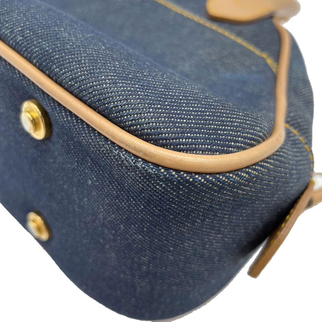 Christian Dior クリスチャン ディオール ハンドバッグ ダブルサドル デニム レザー ブルー ゴールド金具
