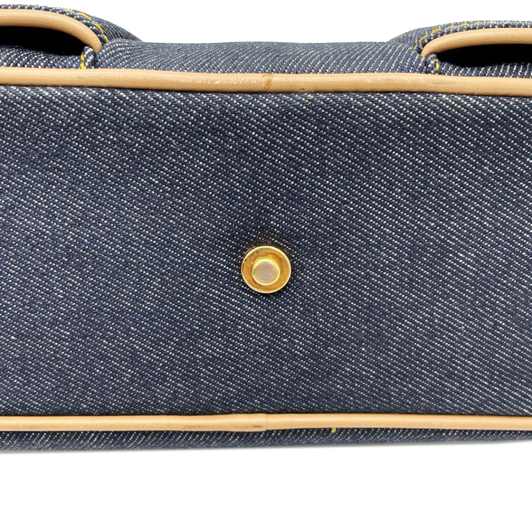 Christian Dior クリスチャン ディオール ハンドバッグ ダブルサドル デニム レザー ブルー ゴールド金具