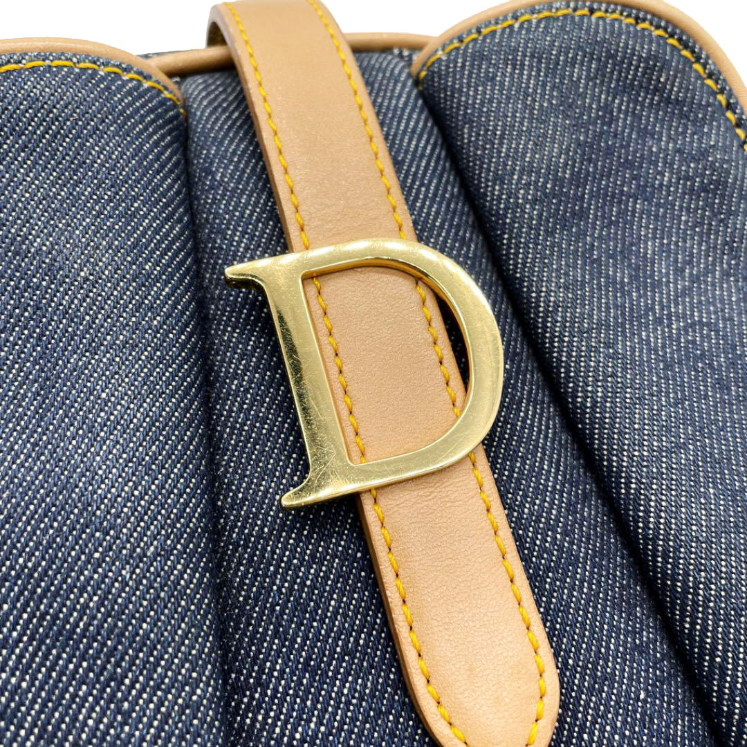 Christian Dior クリスチャン ディオール ハンドバッグ ダブルサドル デニム レザー ブルー ゴールド金具