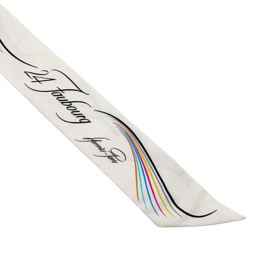 HERMES エルメス スカーフ ツイリー 『24 FAUBOURG』 シルク ホワイト マルチカラー