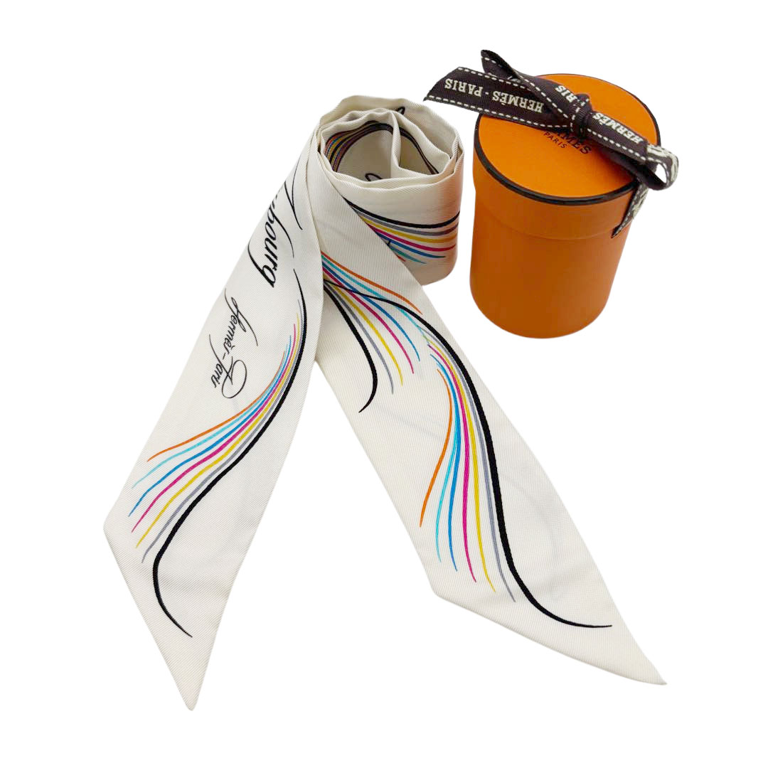 HERMES エルメス スカーフ ツイリー 『24 FAUBOURG』 シルク ホワイト マルチカラー