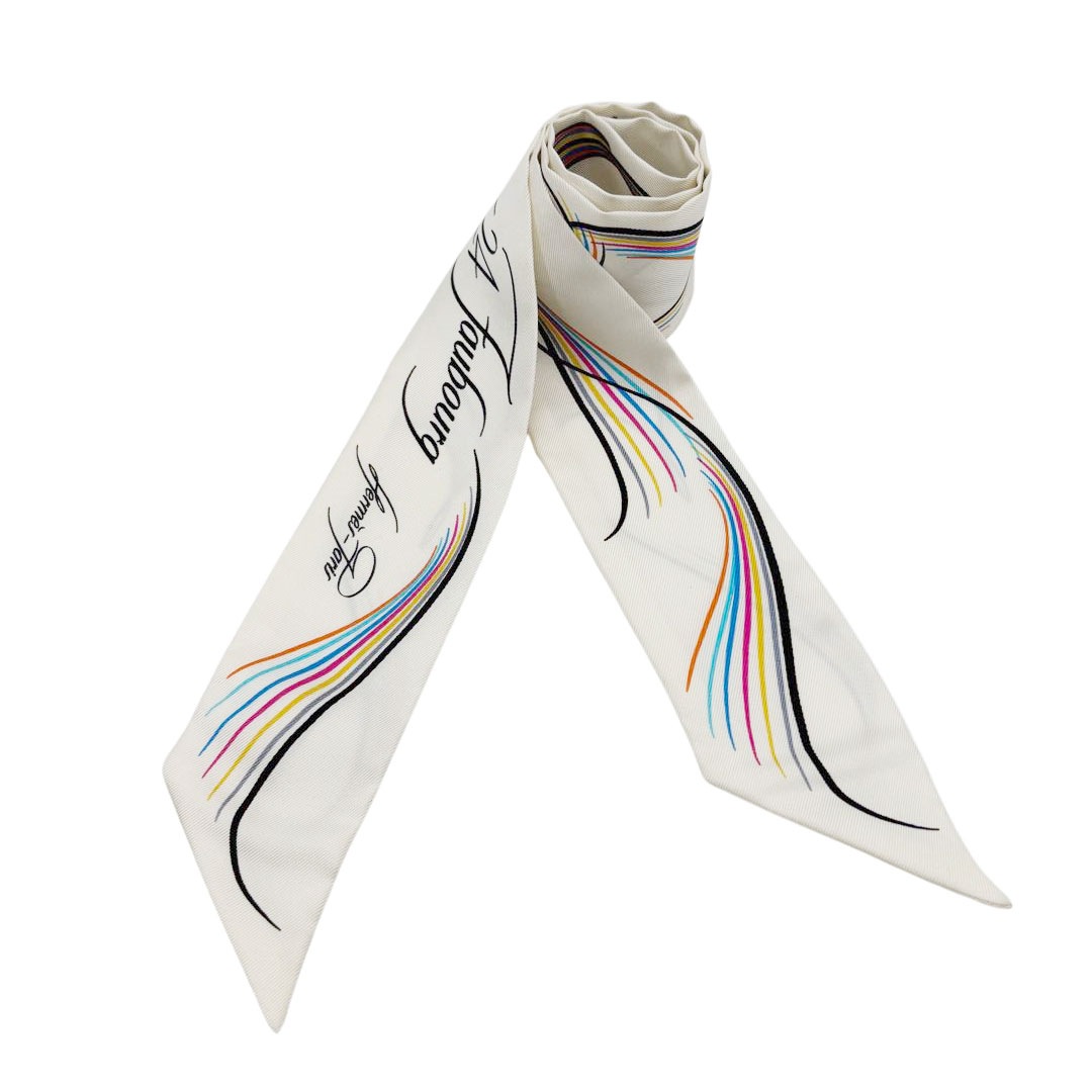 HERMES エルメス スカーフ ツイリー 『24 FAUBOURG』 シルク ホワイト マルチカラー