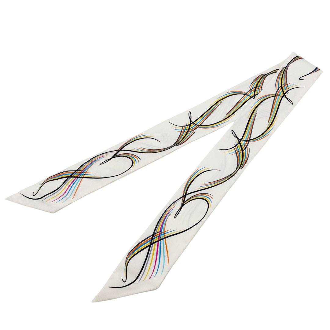 HERMES エルメス スカーフ ツイリー 『24 FAUBOURG』 シルク ホワイト マルチカラー