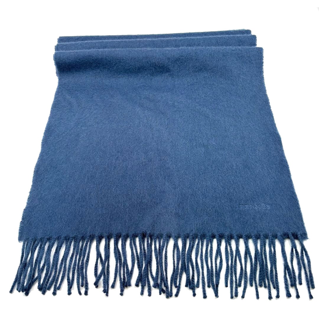 HERMES エルメス ヴィンテージマフラー カシミヤ100％ ブルー系