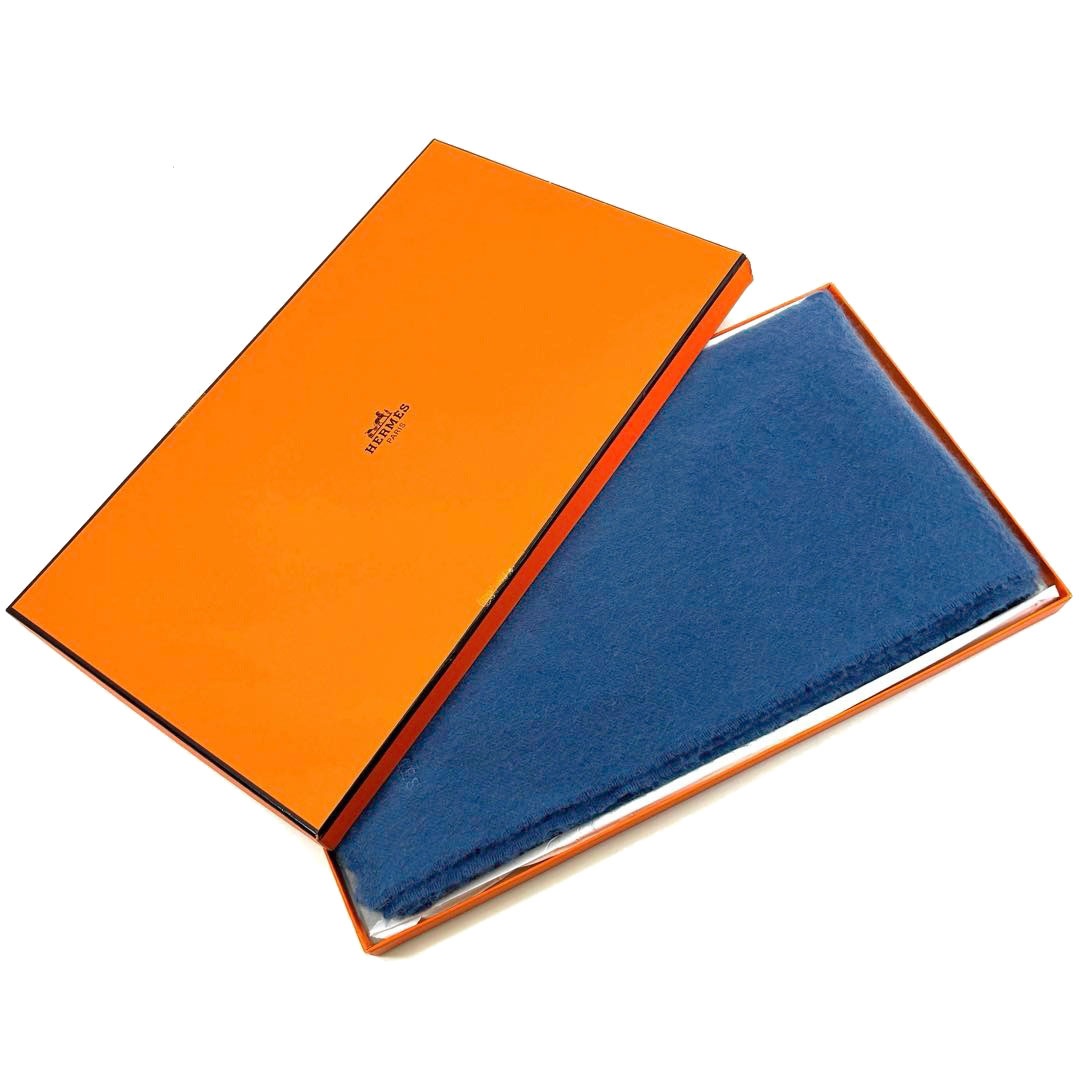 HERMES エルメス ヴィンテージマフラー カシミヤ100％ ブルー系