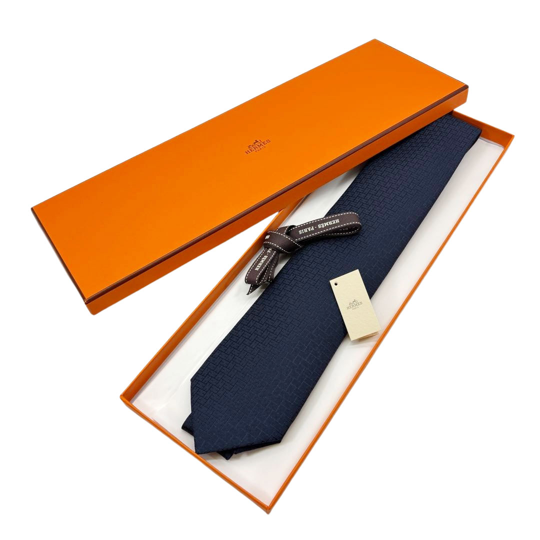 HERMES エルメス ネクタイ ファソネ Hモチーフ シルク 8cm ネイビー