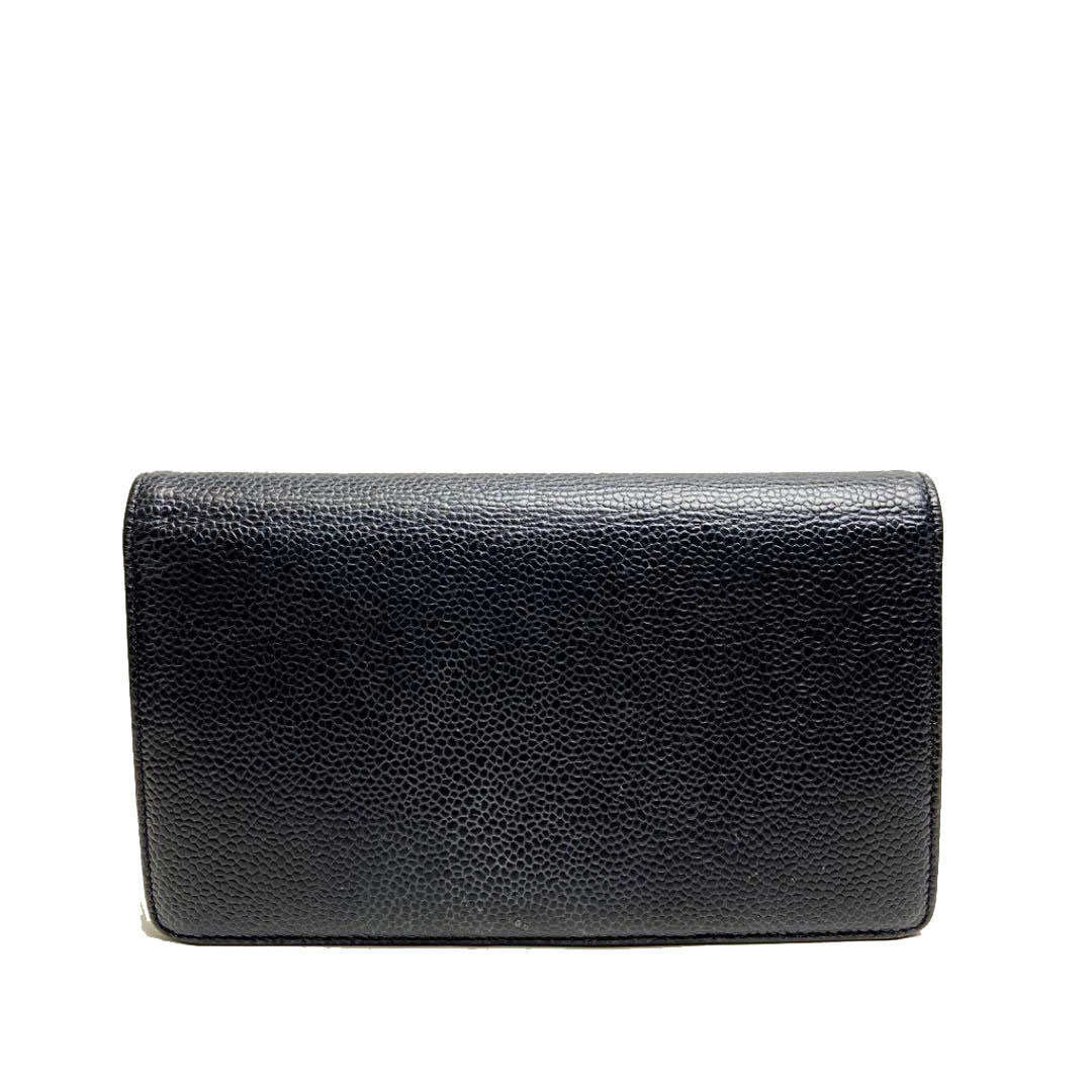 CHANEL シャネル 二つ折り長財布 キャビアスキン ブラック 13番台 （2009年頃製造）