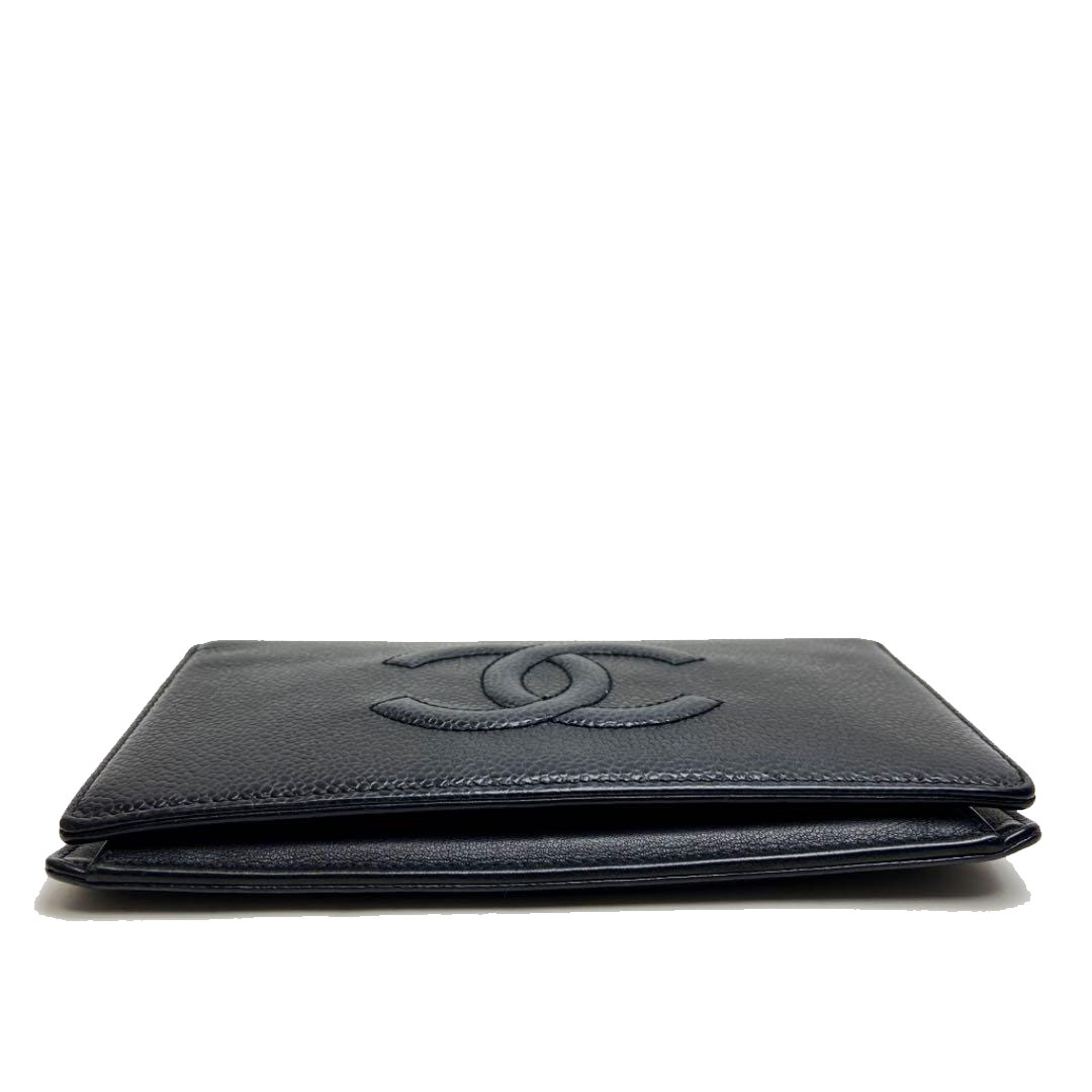 CHANEL シャネル 二つ折り長財布 キャビアスキン ブラック 13番台 （2009年頃製造）