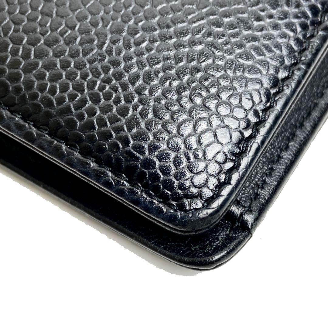 CHANEL シャネル 二つ折り長財布 キャビアスキン ブラック 13番台 （2009年頃製造）