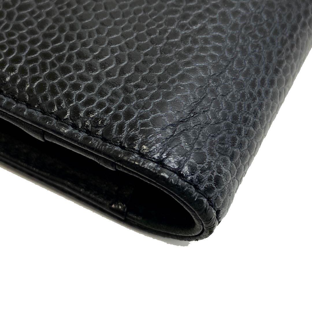 CHANEL シャネル 二つ折り長財布 キャビアスキン ブラック 13番台 （2009年頃製造）