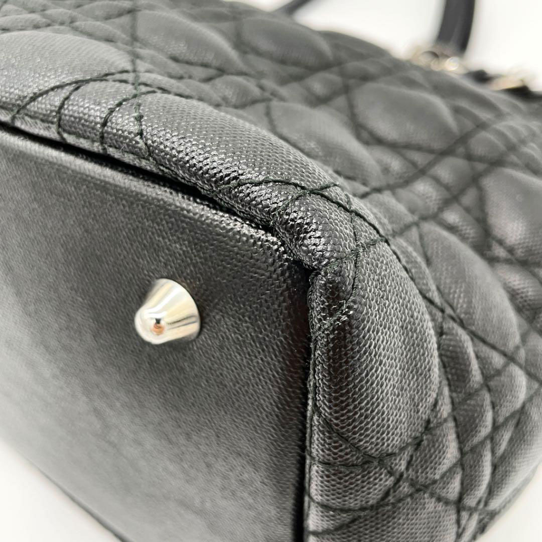 Christian Dior クリスチャンディオール トートバッグ カナージュ PVC レザー ブラック シルバー金具