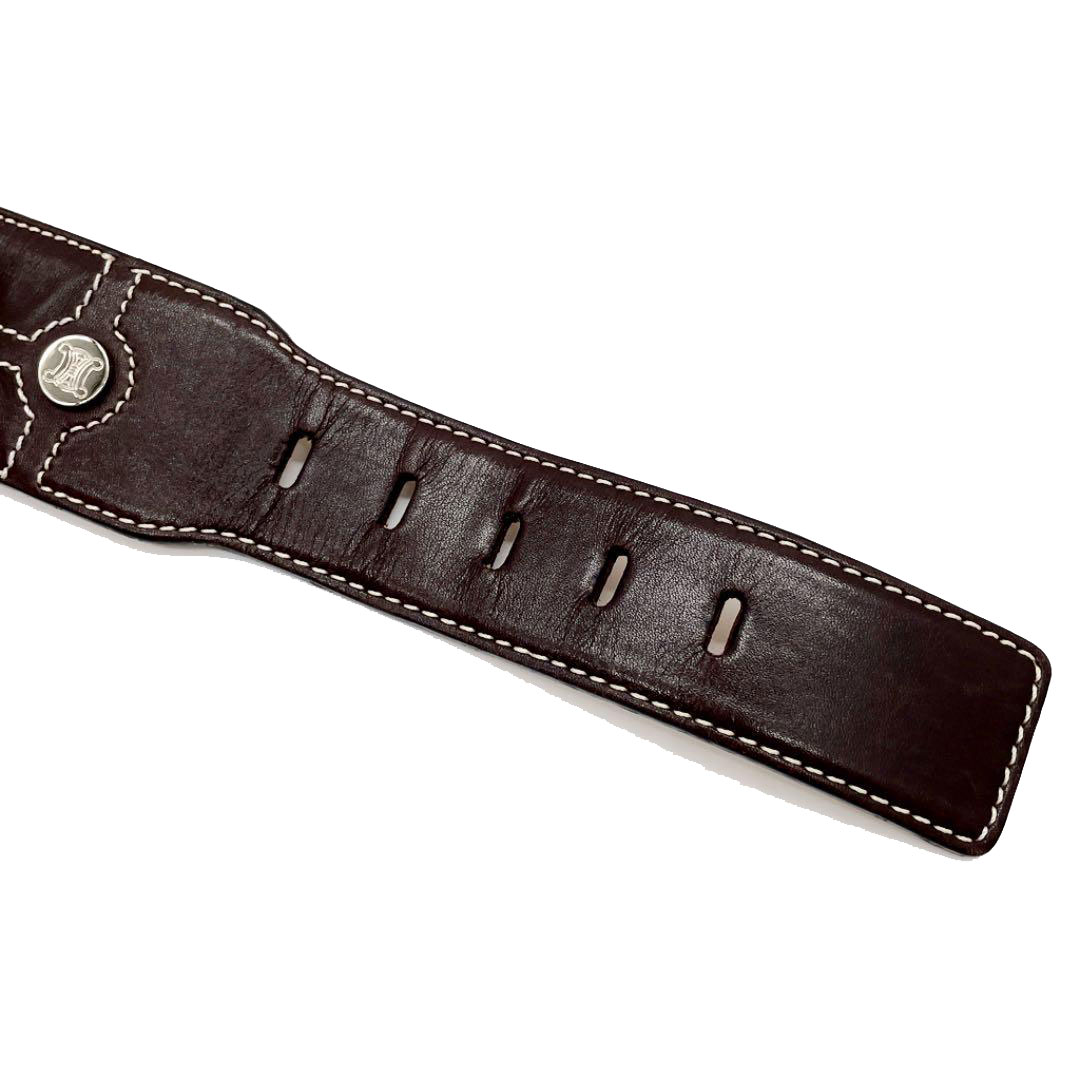 CELINE セリーヌ レディース ベルト ユーロデッセイ コレクション コインモチーフ Sサイズ ダークブラウン ゴールド シルバー