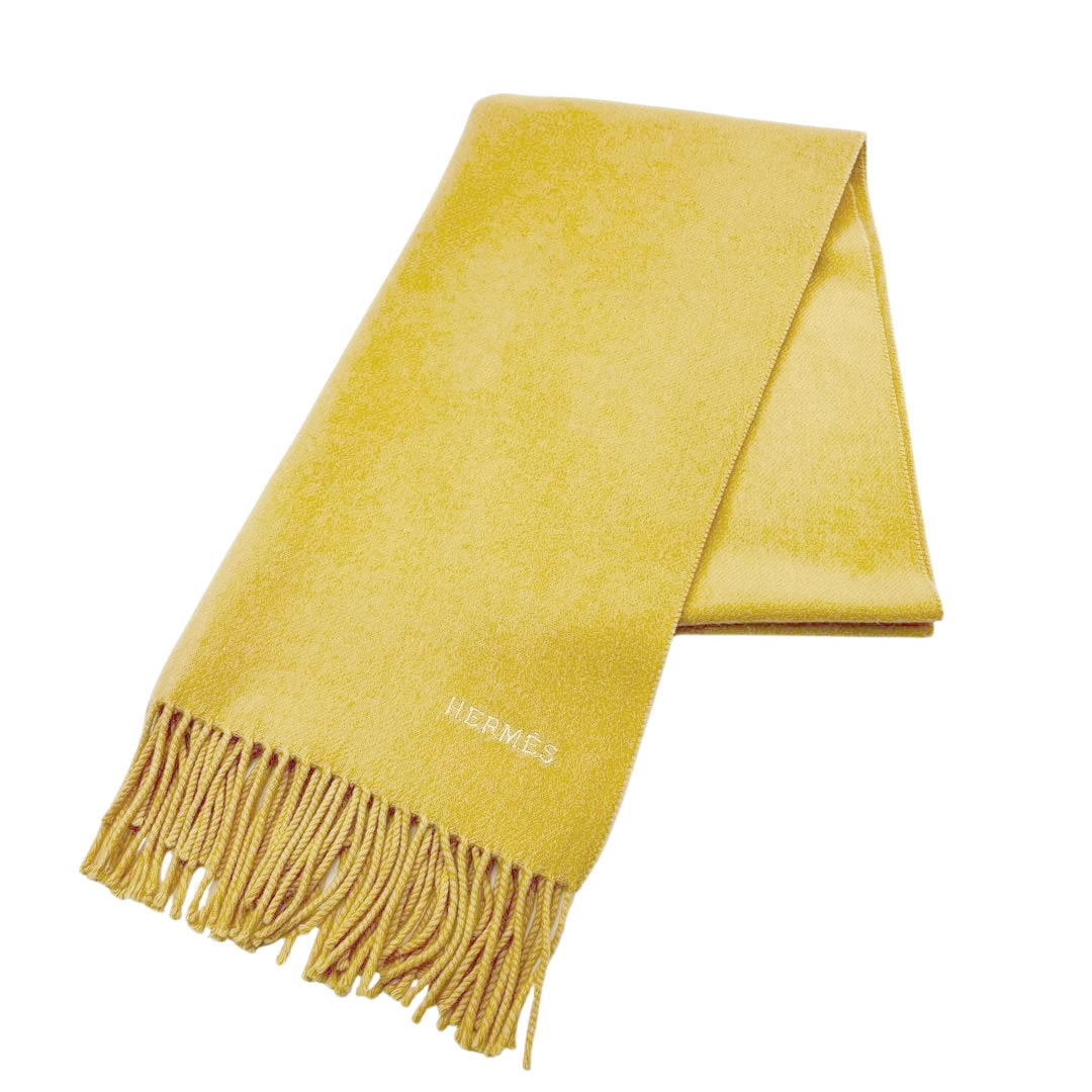 HERMES エルメス ヴィンテージマフラー カシミヤ100％ イエロー系