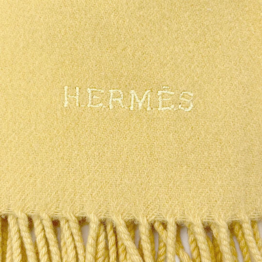 HERMES エルメス ヴィンテージマフラー カシミヤ100％ イエロー系