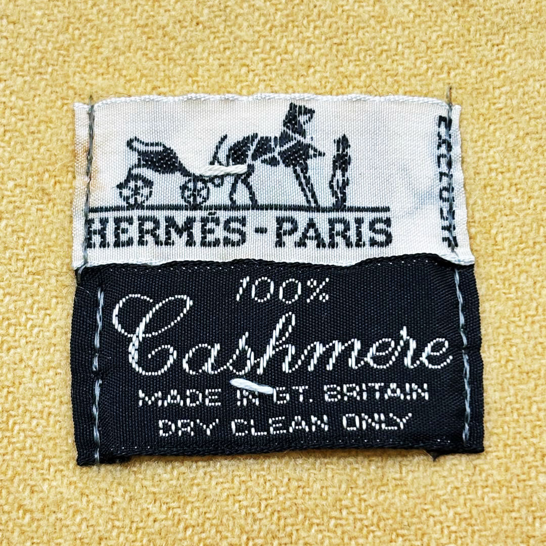 HERMES エルメス ヴィンテージマフラー カシミヤ100％ イエロー系