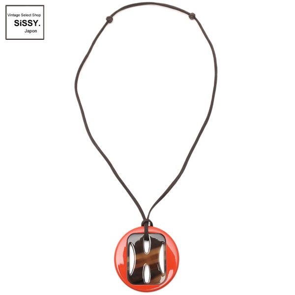 ■エルメス■ ペンダント ネックレス バッファローホーン ラッカー オレンジ ダークブラウン ベージュ 【HERMES】