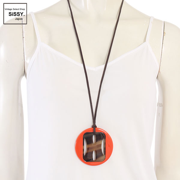 ■エルメス■ ペンダント ネックレス バッファローホーン ラッカー オレンジ ダークブラウン ベージュ 【HERMES】