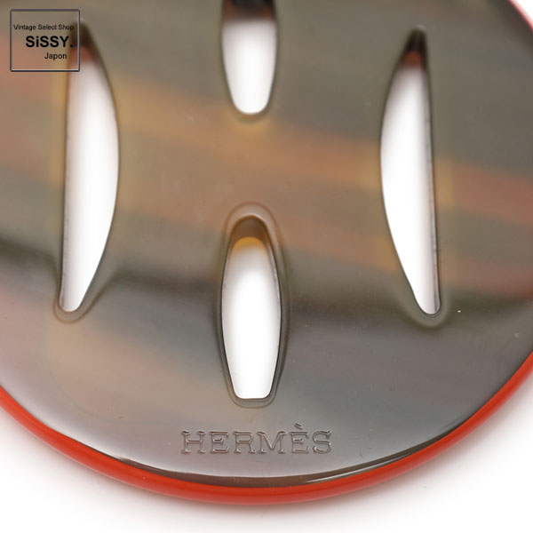■エルメス■ ペンダント ネックレス バッファローホーン ラッカー オレンジ ダークブラウン ベージュ 【HERMES】