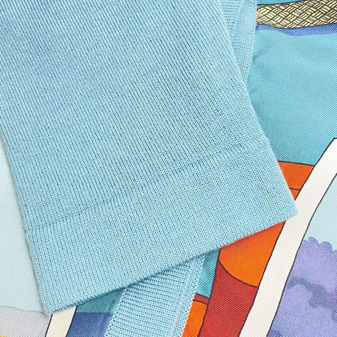 HERMES エルメス スカーフ カーディガン 40 セリエボタン シルク ウール ライトブルー