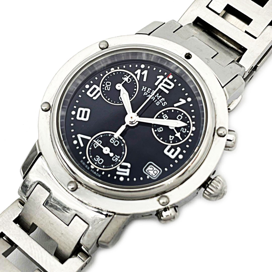 HERMES エルメス 腕時計 クリッパー クロノグラフ QZ シルバー