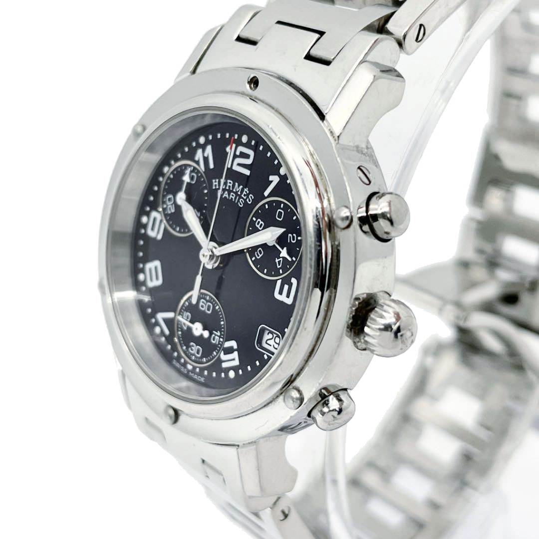 HERMES エルメス 腕時計 クリッパー クロノグラフ QZ シルバー