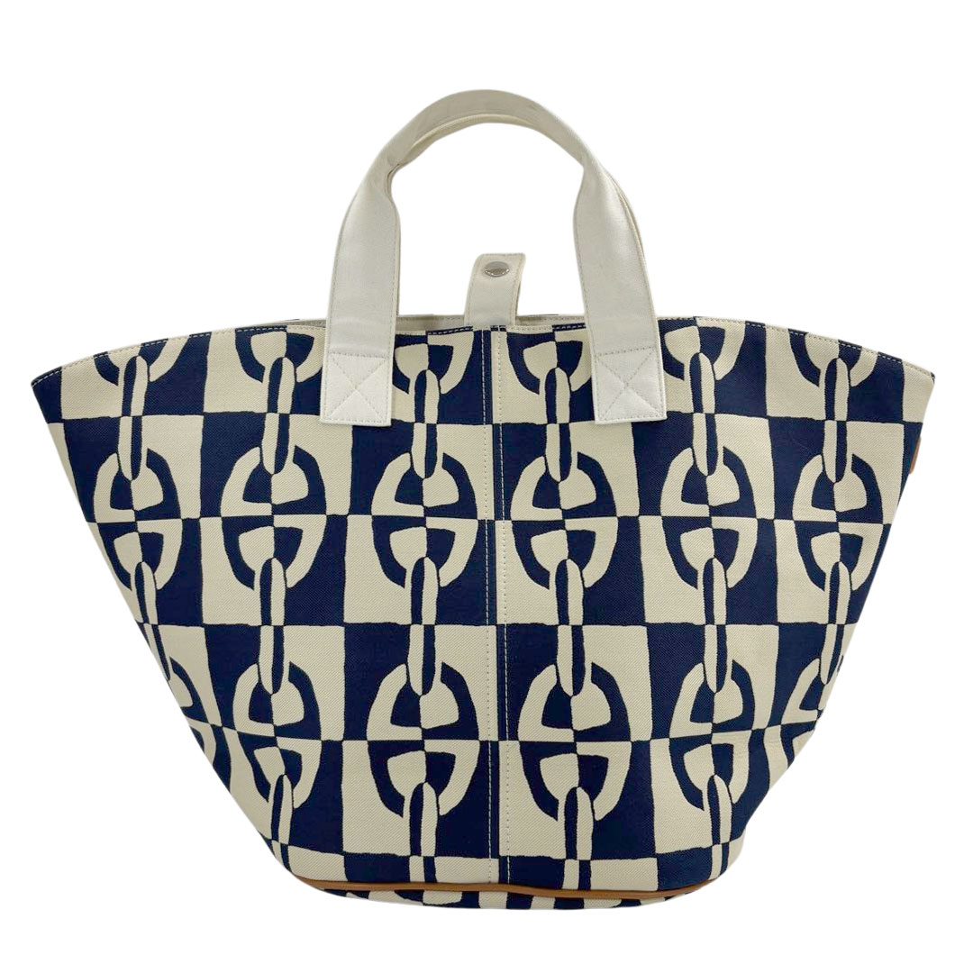 HERMES エルメス トートバッグ パニエド プラージュPM シェーヌダンクル柄 キャンバス アイボリー/ネイビー