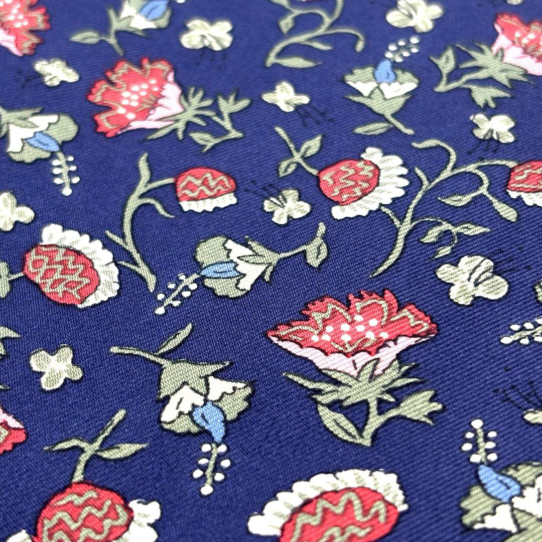 HERMES エルメス マフラー ボタニカル 花柄 カシミヤ/ウール/シルク ネイビー系