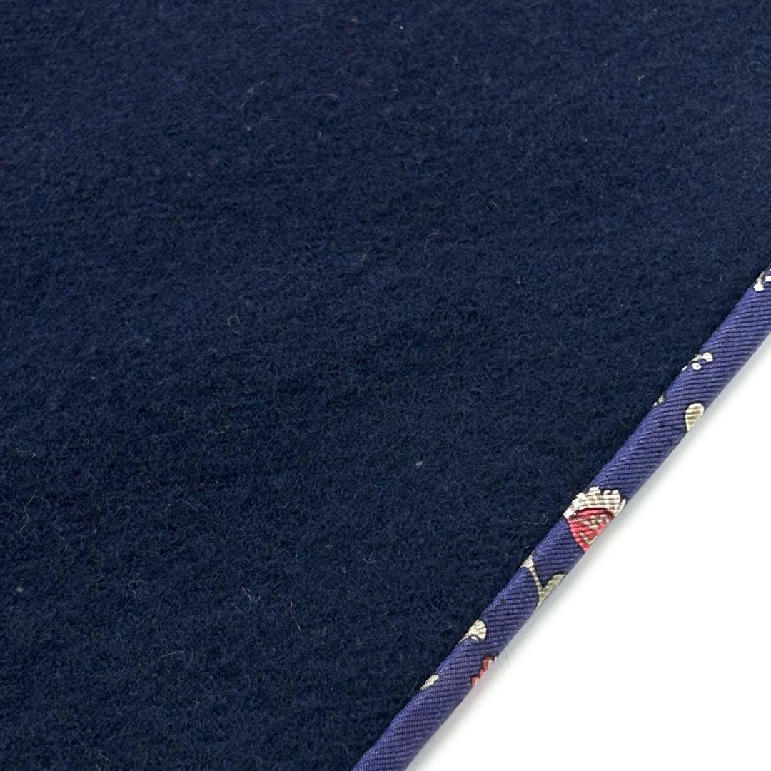 HERMES エルメス マフラー ボタニカル 花柄 カシミヤ/ウール/シルク ネイビー系