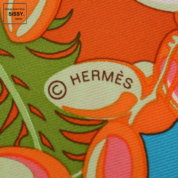 ■エルメス■ カレ90 「A Cheval sur mon Carre」 「MYTHIQUES PHOENIX」 スカーフ シルク オレンジ ブルー マルチカラー 切り替え 【HERMES】