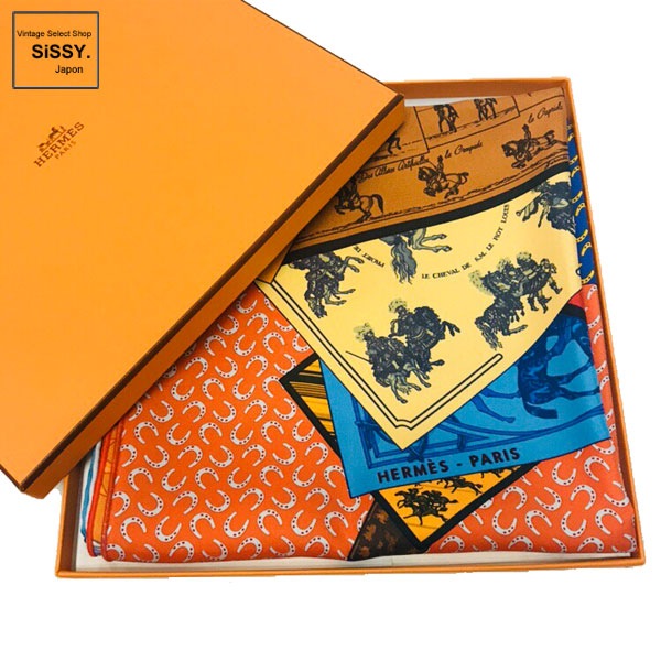 ■エルメス■ カレ90 「A Cheval sur mon Carre」 「MYTHIQUES PHOENIX」 スカーフ シルク オレンジ ブルー マルチカラー 切り替え 【HERMES】
