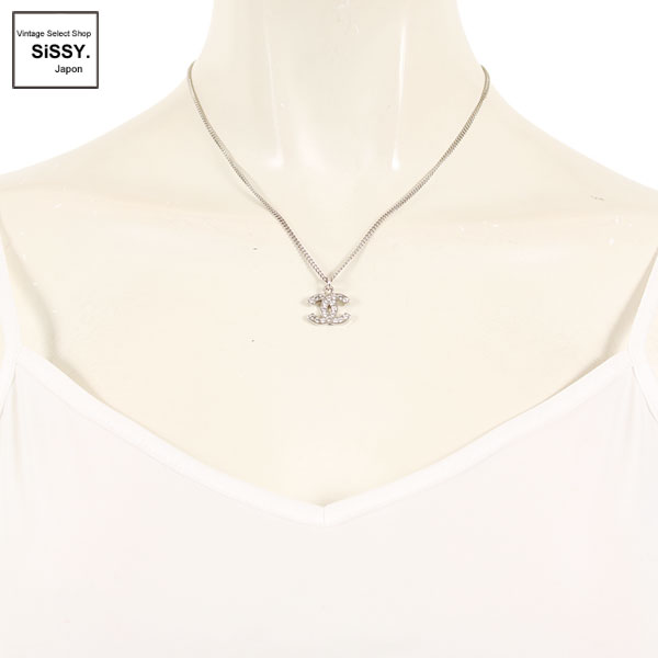 ■シャネル■ ココマーク ネックレス シルバー ラインストーン 09V 【CHANEL】