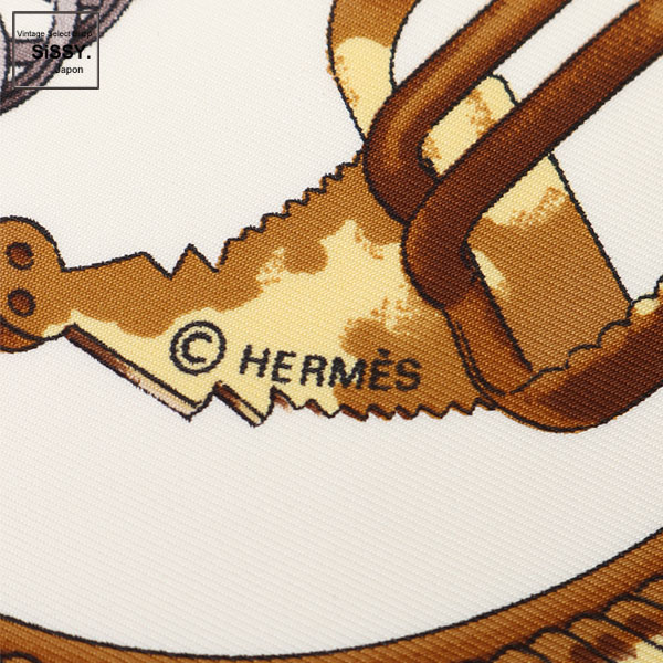 ■エルメス■ カレ90 「REPRISE」 スカーフ シルク ホワイト ネイビー ブラウン 【HERMES】