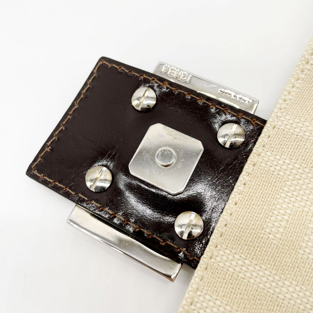 FENDI フェンディ マンマバケット ショルダーバッグ ズッカ柄 キャンバス レザー ベージュ ブラウン