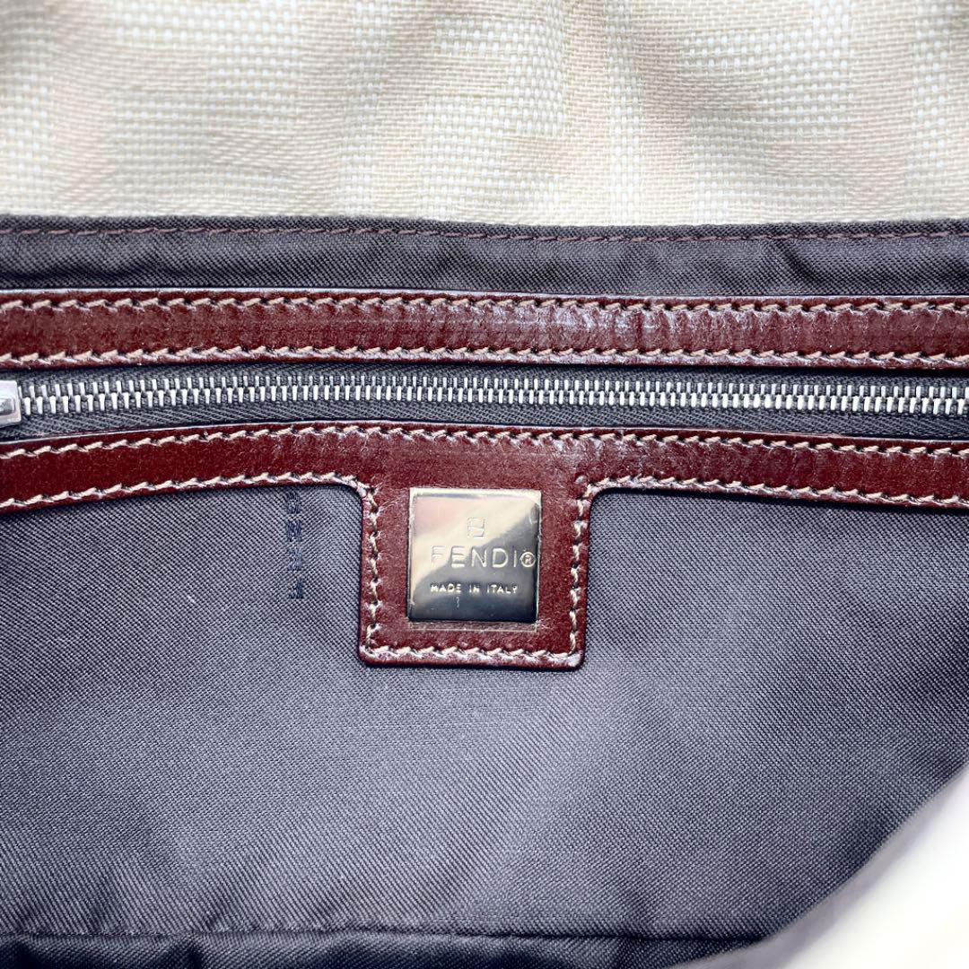 FENDI フェンディ マンマバケット ショルダーバッグ ズッカ柄 キャンバス レザー ベージュ ブラウン