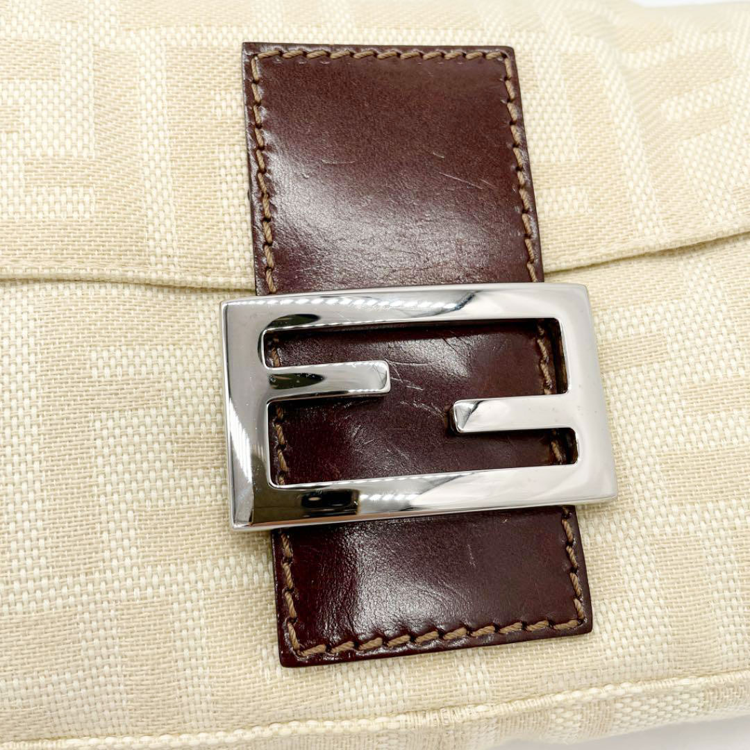 FENDI フェンディ マンマバケット ショルダーバッグ ズッカ柄 キャンバス レザー ベージュ ブラウン