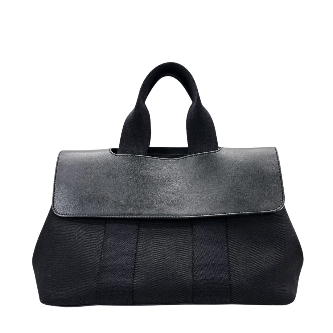 HERMES エルメス ハンドバッグ ヴァルパライソPM トワルシェブロン/レザー ブラック