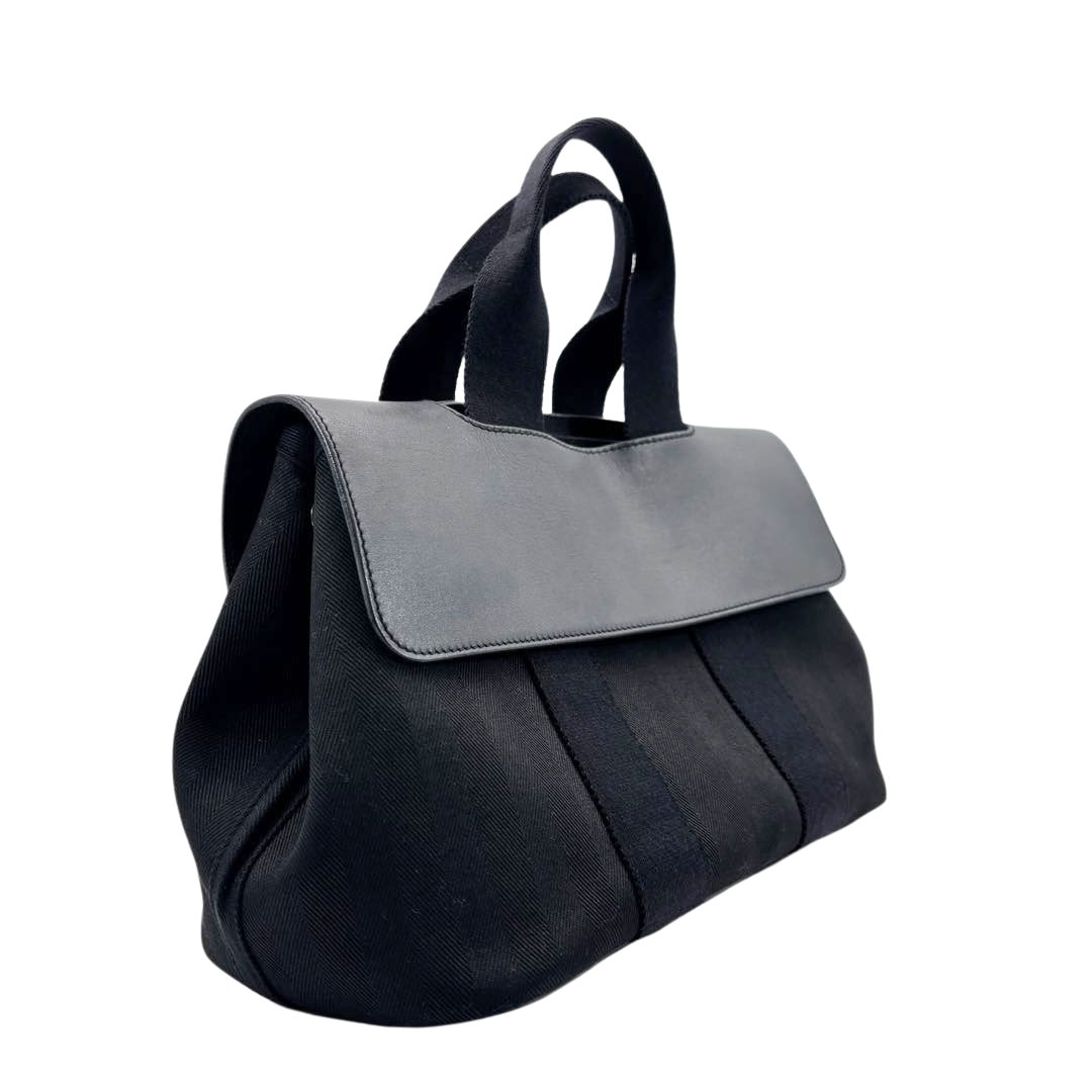 HERMES エルメス ハンドバッグ ヴァルパライソPM トワルシェブロン/レザー ブラック