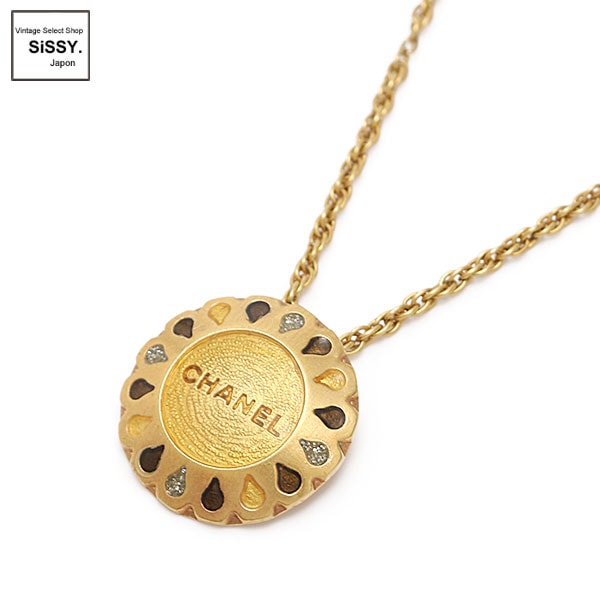 □シャネル□ ネックレス フラワー ロゴ カラーストン ゴールド
