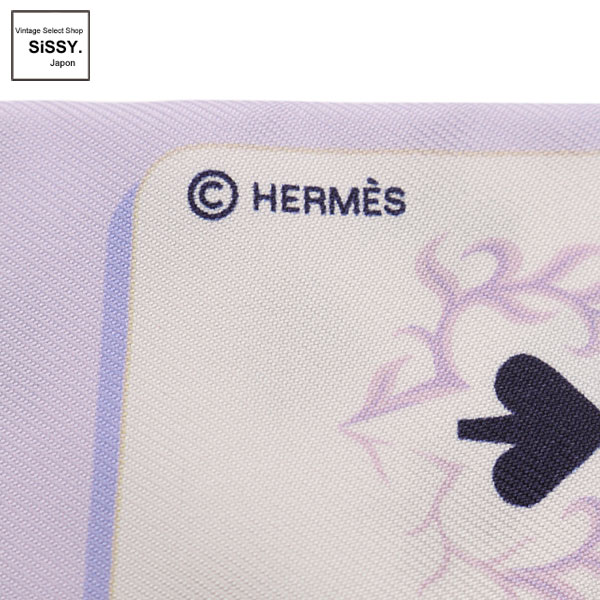 ■エルメス■ ツイリー スカーフ トランプ柄 シルク ライトパープル ホワイト ネイビー 【HERMES】