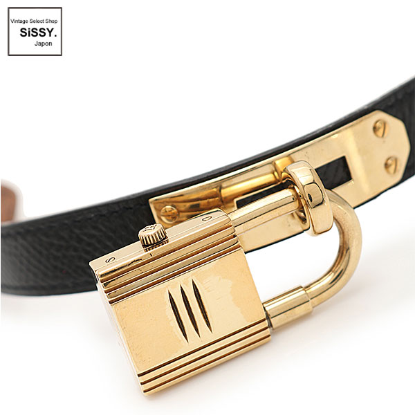 ■エルメス■ ケリーウォッチ 腕時計 レディース クオーツ GP クシュベル ゴールド ブラック 黒文字盤 □B刻印 【HERMES】