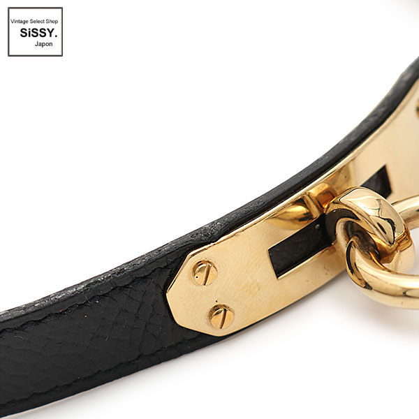 ■エルメス■ ケリーウォッチ 腕時計 レディース クオーツ GP クシュベル ゴールド ブラック 黒文字盤 □B刻印 【HERMES】