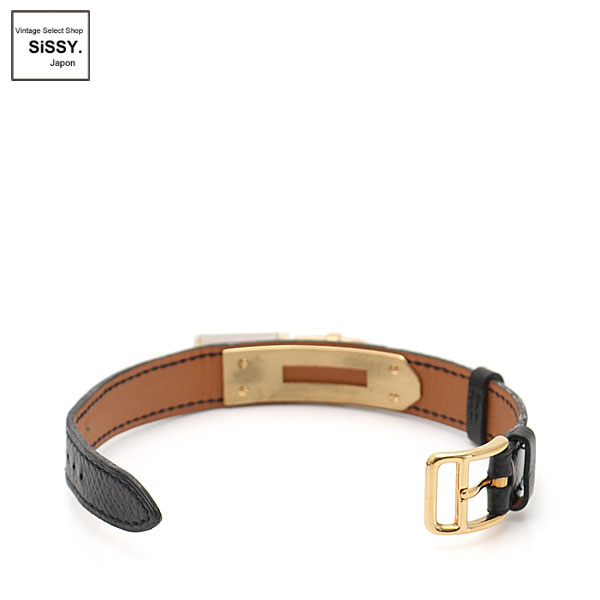 ■エルメス■ ケリーウォッチ 腕時計 レディース クオーツ GP クシュベル ゴールド ブラック 黒文字盤 □B刻印 【HERMES】