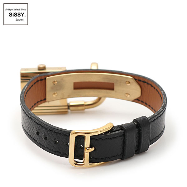 ■エルメス■ ケリーウォッチ 腕時計 レディース クオーツ GP クシュベル ゴールド ブラック 黒文字盤 □B刻印 【HERMES】