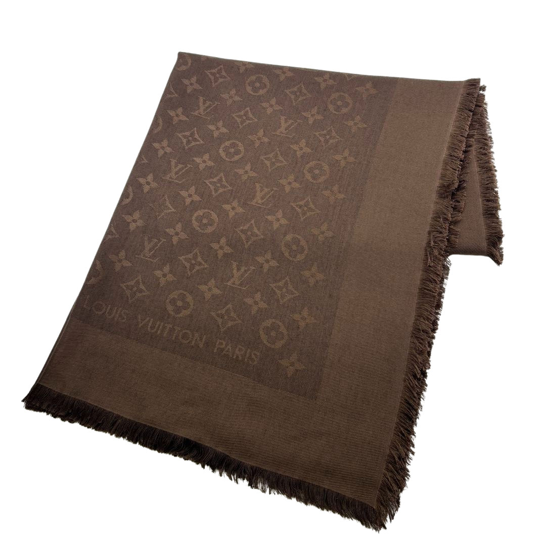 LOUIS VUITTON ルイヴィトン ショール・モノグラム シルク/ウール ダークブラウン 402336
